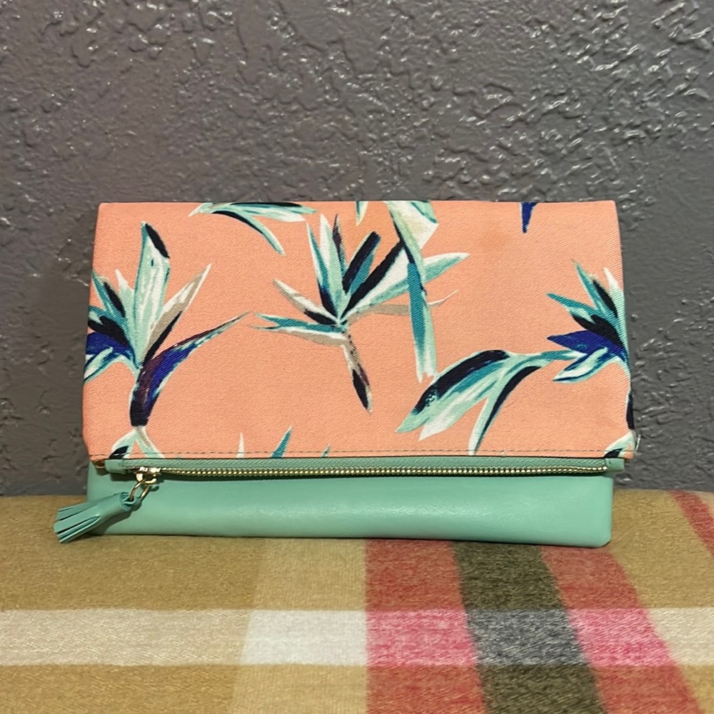 Rachel Pally Tropical Reversible Leather Trimmed Clutch Bag